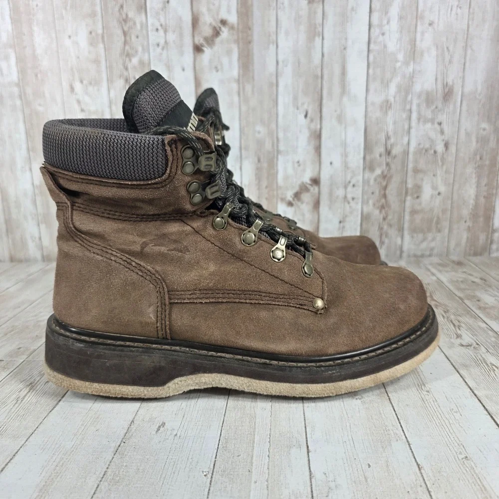 Mens Brown Leather Work Boots Lace Up Puncture Resistant Soles Size‎ 8